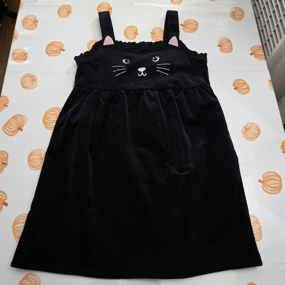 Girls Gymboree Black Cat Face Thick Cotton Corduroy Jumper Dress Size 12 NEW